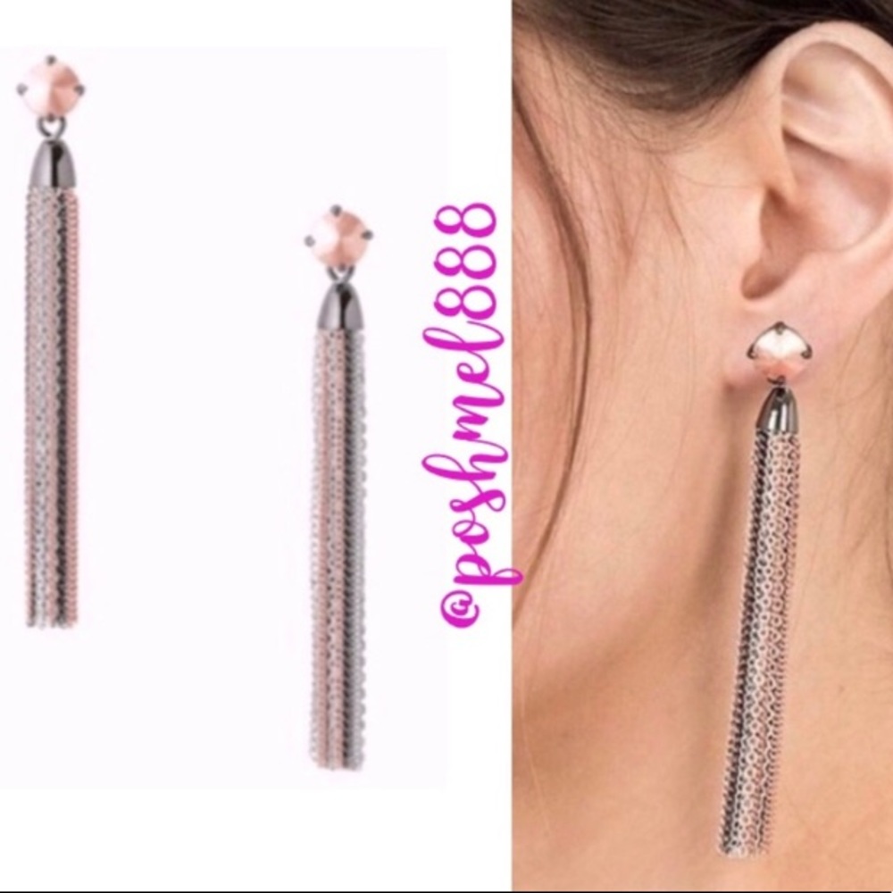 :: Stella & Dot [V] RoseGold+Black Fringe Earrings - Picture 8 of 8